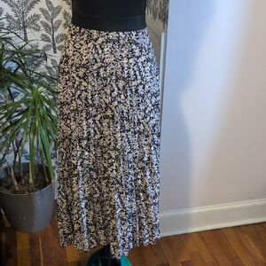 Vince Camuto Floral Black and Purple Pleated Skirt